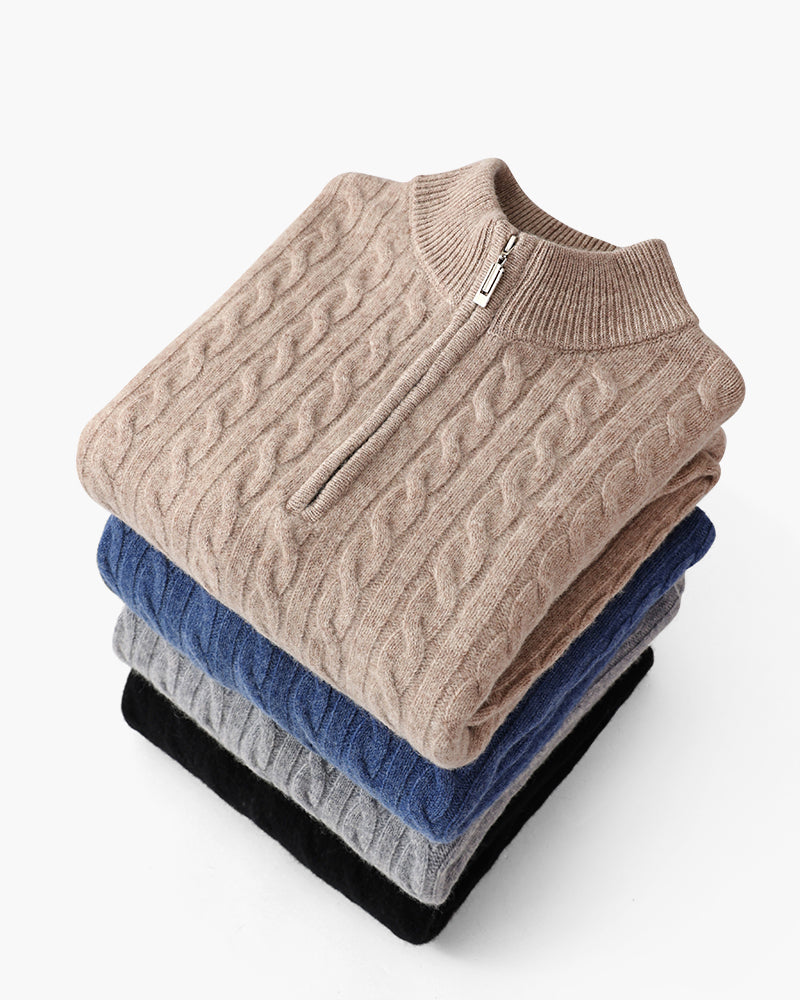 100 % gewebter Kaschmirpullover mit halbem Reißverschluss