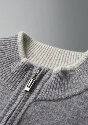 MERINO ZIP TWO-TONE CARDIGAN