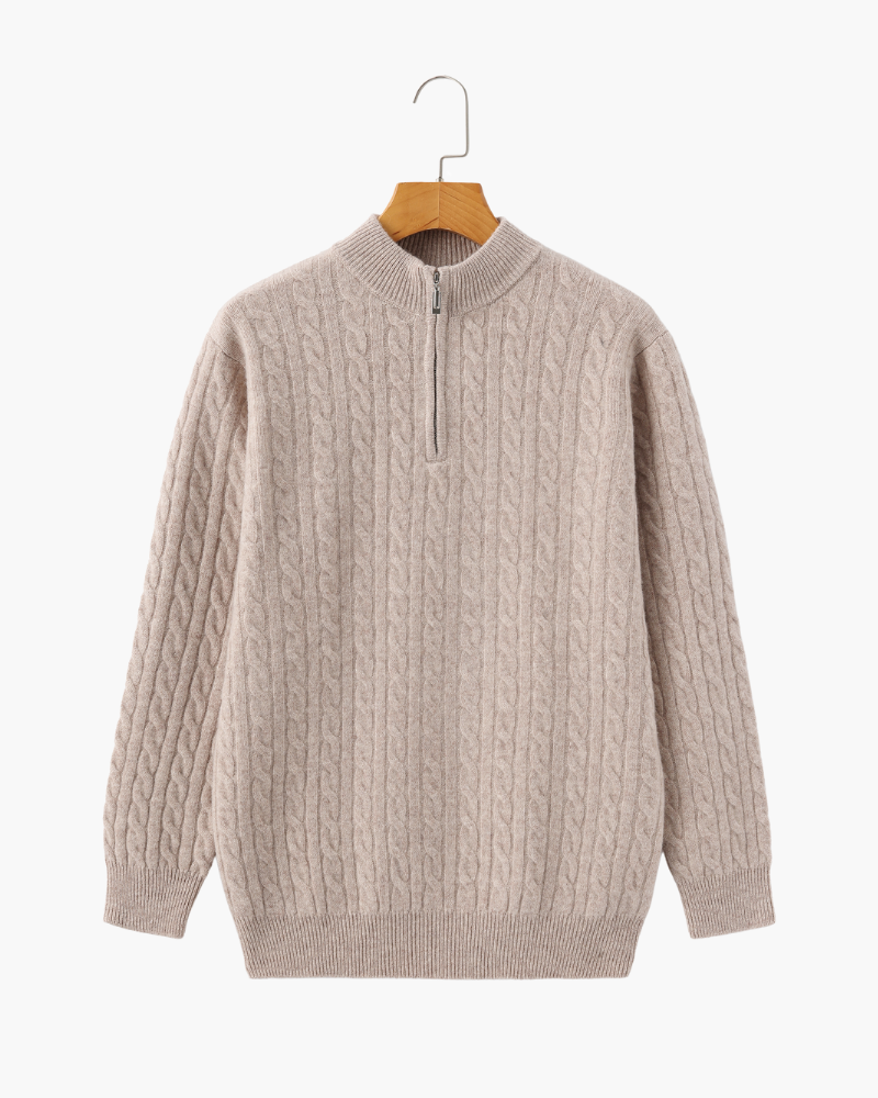 100 % gewebter Kaschmirpullover mit halbem Reißverschluss