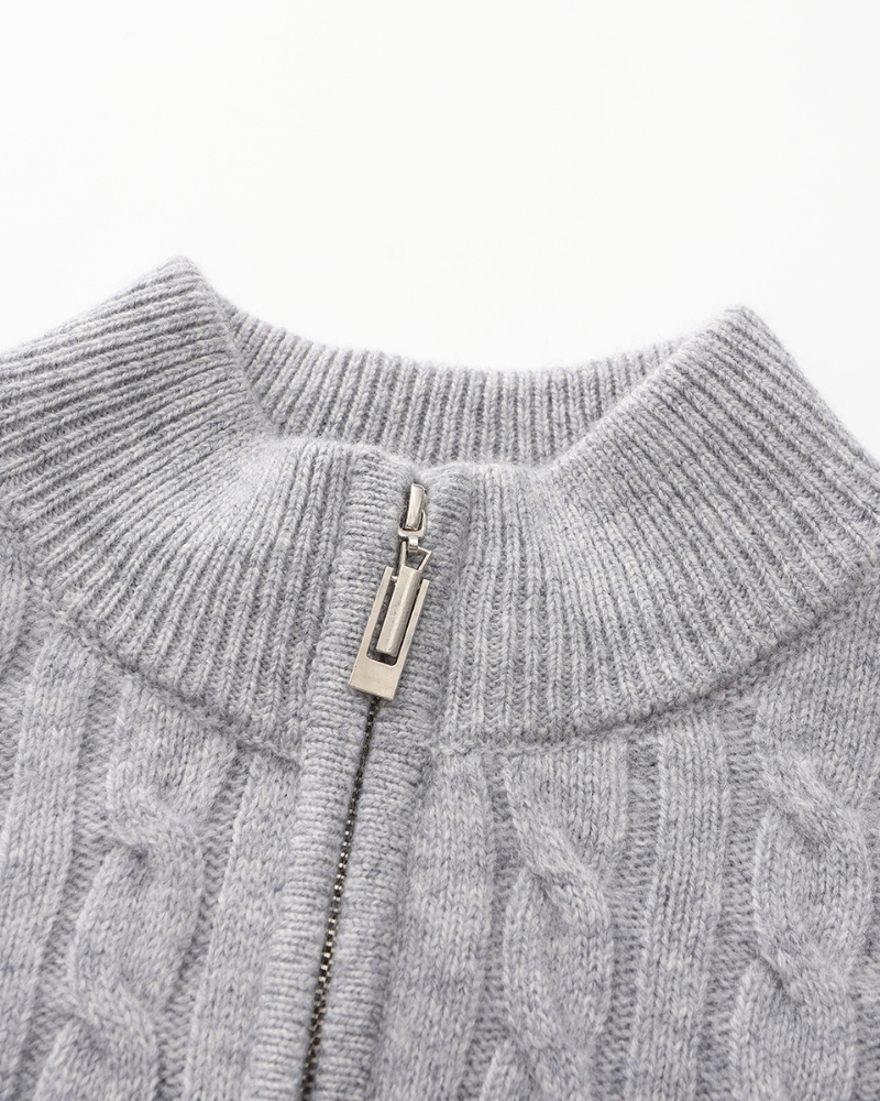 100 % gewebter Kaschmirpullover mit halbem Reißverschluss