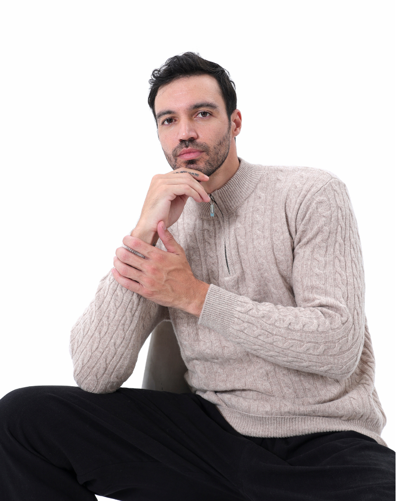 100 % gewebter Kaschmirpullover mit halbem Reißverschluss